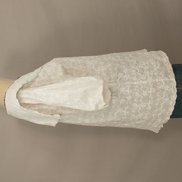 Cottagecore Romantic Feminine White Cotton Blouse Wide Peter Pan Collar NWT - Picture 3 of 10